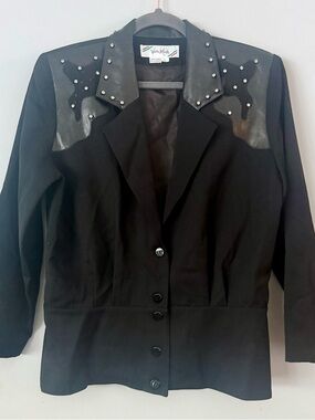 Vintage Vica Moda Rodeo Glam Black 100% Wool Blazer Jacket - Women’s Size L